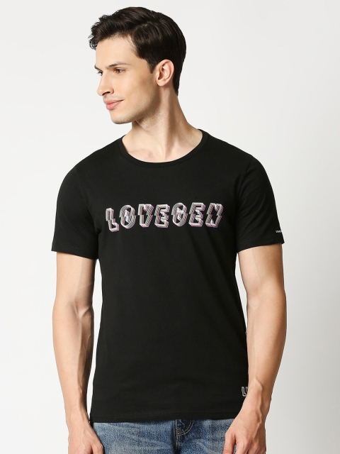 

LOVEGEN Men Black Typography Printed T-shirt