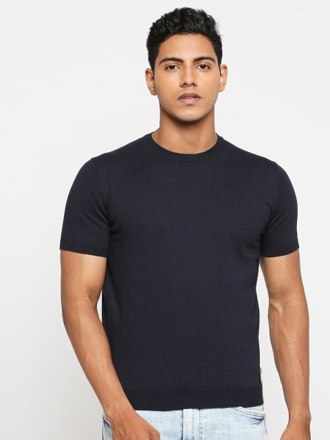 

LOVEGEN Men Navy Blue Solid Viscose Rayon T-shirt