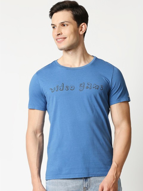 

LOVEGEN Men Blue Typography 100% Cotton T-shirt