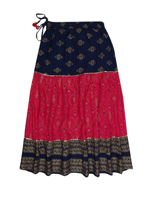 

V-Mart Girls Navy Blue & Red Printed Flared Midi Skirt