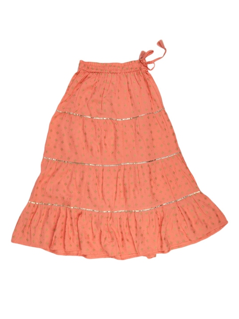

V-Mart Girls Peach Printed Flared Skirts