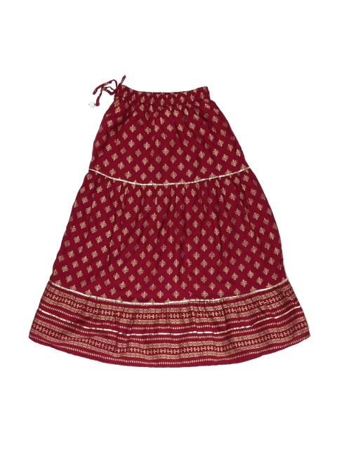 

V-Mart Girls Maroon & Gold-Coloured Printed Flared Midi Skirt