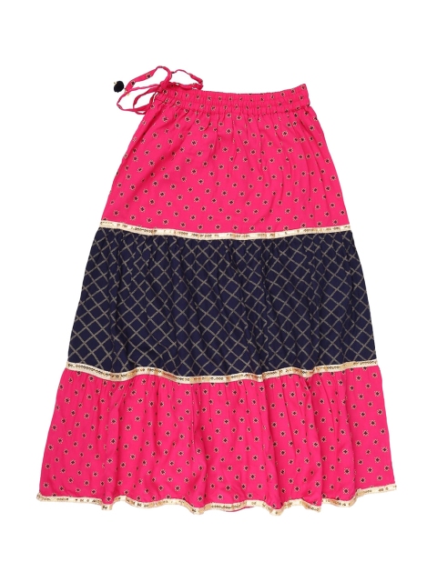 

V-Mart Girls Fuchsia Pink & Blue Printed Midi Flared Skirts