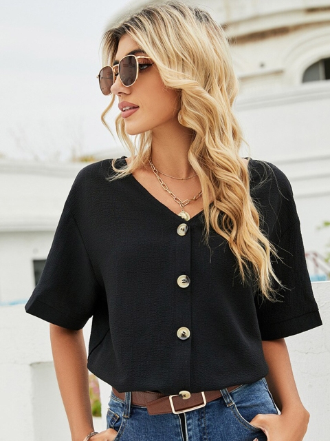 

La Aimee Black Shirt Style Top
