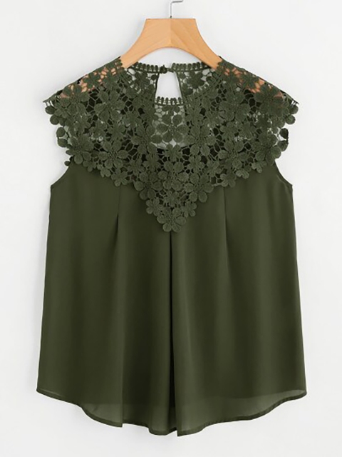 

La Aimee Women Olive Green Lace Up Top