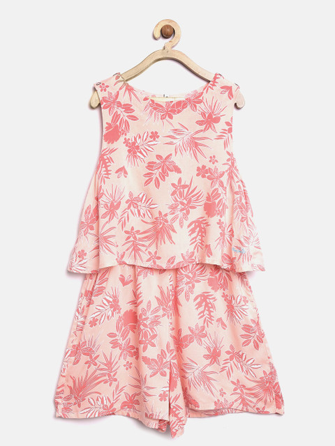 

Pepe Jeans Girls Pink Floral Print Layered Playsuit