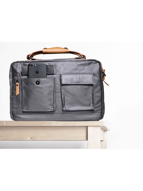 

CONTACTS Men Grey Canvas & Splash-Proof Versatile Grey Laptop Messenger Bag