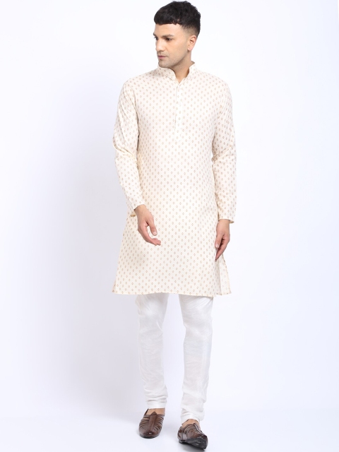 

TREEMODA Men Cream-Coloured Ethnic Motifs Printed Kurta with Churidar