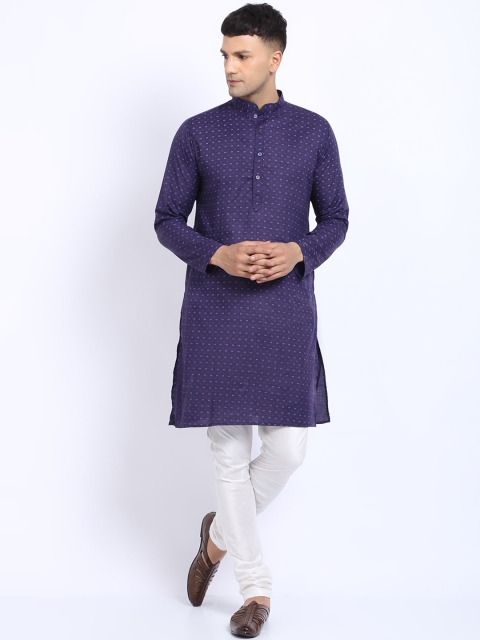 

TREEMODA Men Navy Blue Printed Kurta with Churidar