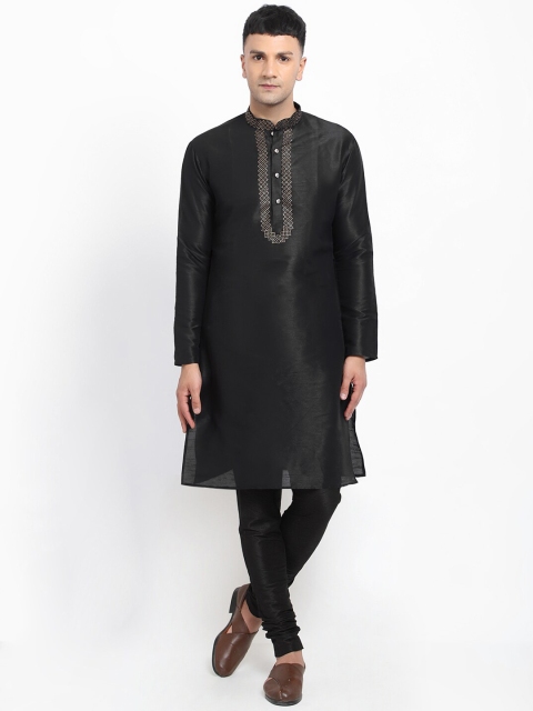 

TREEMODA Men Black Swaroski Crystals Raw Silk Kurta with Churidar