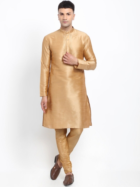 

TREEMODA Men Copper-Toned Self Design Raw Silk Kurta with Churidar