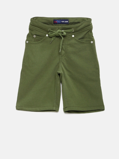 

Pepe Jeans Boys Olive Green Solid Regular Fit Knitted Shorts