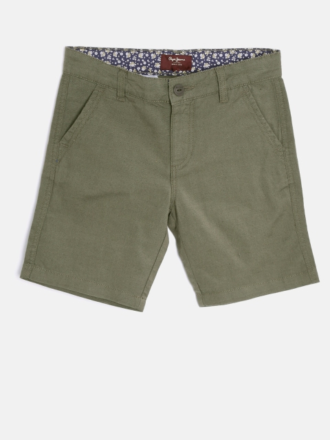 

Pepe Jeans Boys Olive Green Solid Shorts