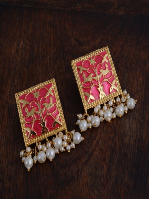 

kashwini Pink & Gold Plated Geometric Studs Earrings