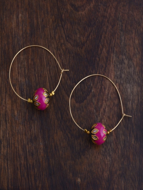 

kashwini Pink & Gold Plated Contemporary Hoop Earrings