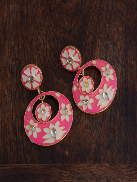 

kashwini Pink & White Gold-Plated Oval Chandbalis Earrings