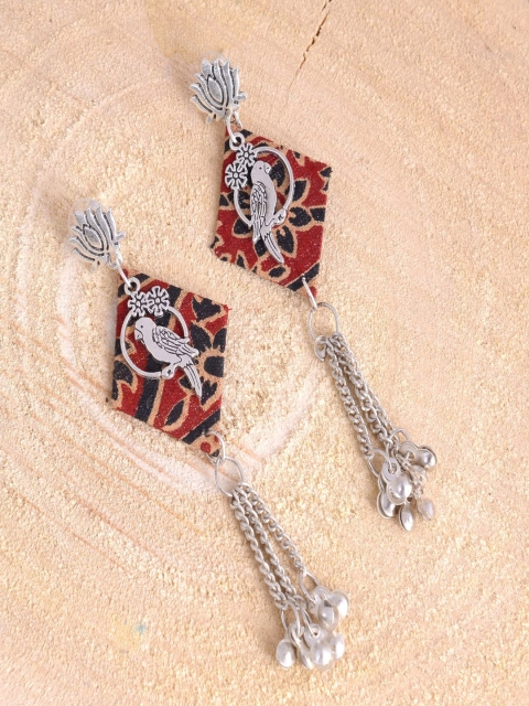 

kashwini Red & Silver Plated Contemporary Drop Earrings