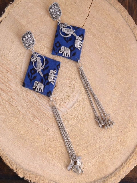 

kashwini Blue & Silver Plated Contemporary Drop Earrings