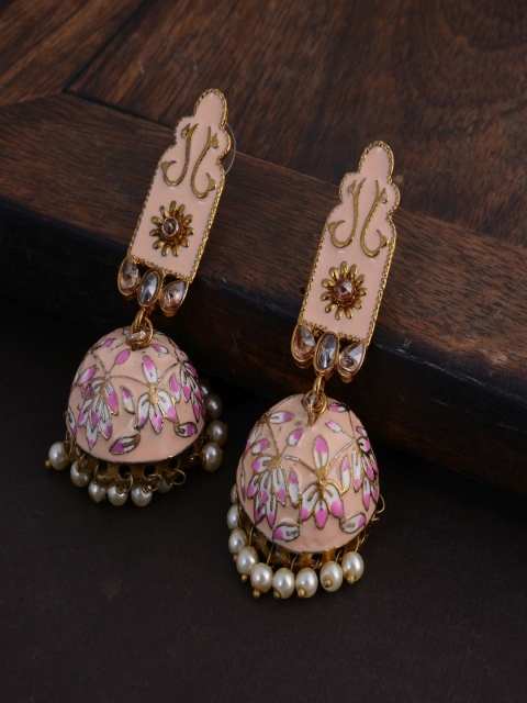 

kashwini Peach & Pink Gold-Plated Dome Shaped Jhumkas Earrings