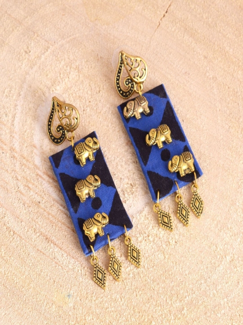 

kashwini Blue Gold-Plated Geometric Fabric Drop Earrings