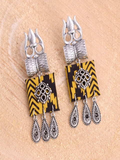 

kashwini Yellow & Black Silver-Plated Contemporary Drop Earrings