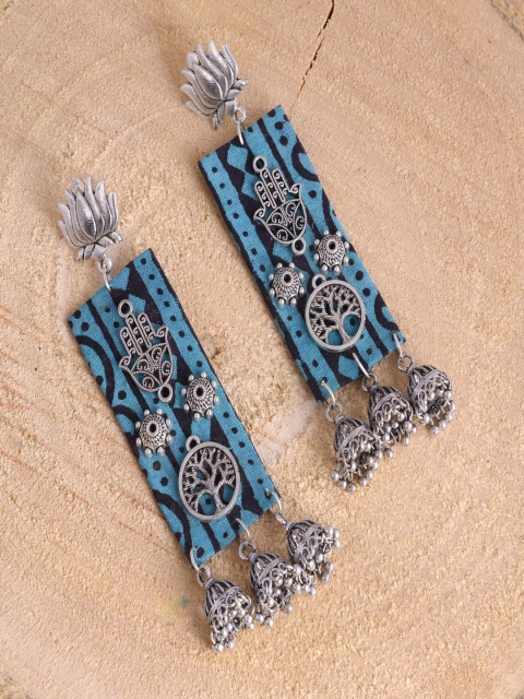 

kashwini Turquoise Blue & Silver Plated Contemporary Jhumkas Earrings