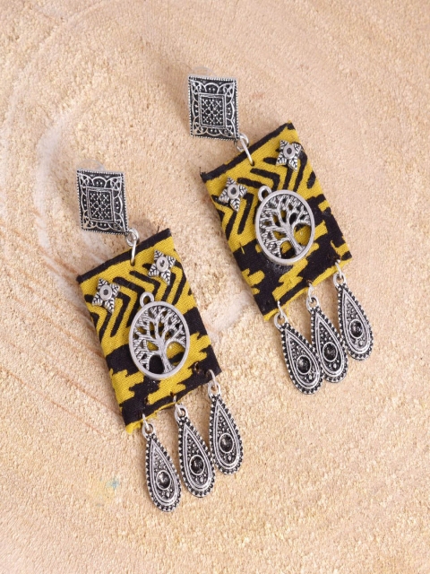 

kashwini Yellow & Black Silver-Plated Contemporary Drop Earrings