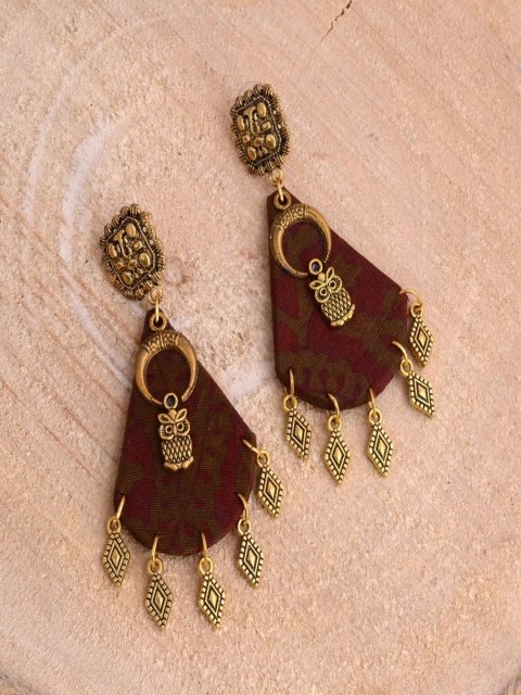 

kashwini Maroon & Gold-Plated Contemporary Drop Earrings