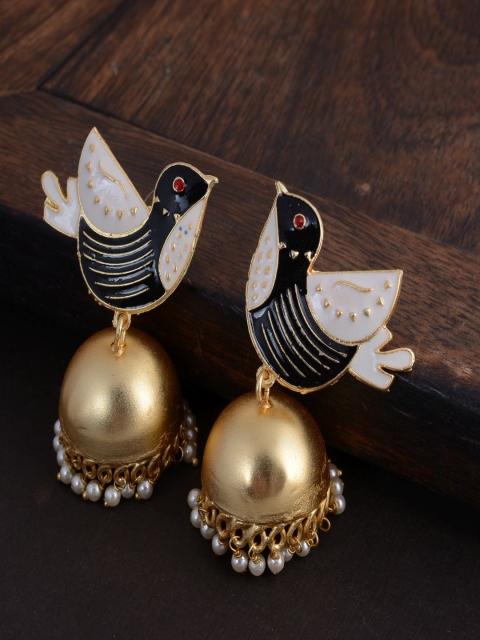 

kashwini White & Black Gold-Plated Contemporary Jhumkas Earrings