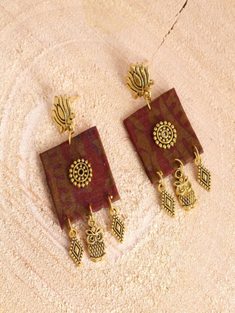 

kashwini Maroon & Gold Plated Contemporary Drop Earrings
