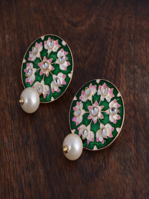

kashwini Green Gold-Plated Circular Studs Earrings