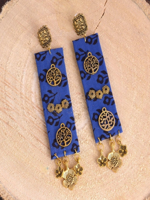 

kashwini Blue Gold-Plated Contemporary Fabric Drop Earrings