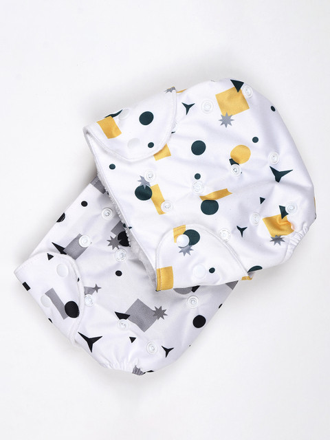 

Kidbea Black & Yellow Set Of 2 Baby's Cloth Diapers With Inserts, White