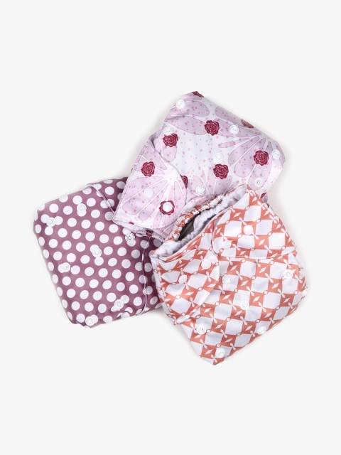 

Kidbea Set Of 3 Girls Printed Cloth Diapers With Inserts, Multi