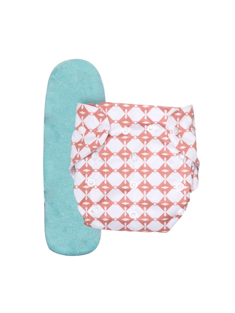 

Kidbea Baby Pink & White Geometric Print Freesize Cloth Diaper with Insert