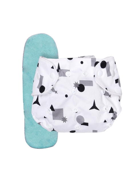 

Kidbea Baby White & Black Geometric Print Freesize Cloth Diaper with Insert