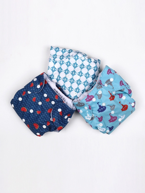

Kidbea Infants Set Of 3 Printed New Freesize Cloth Diapers, Navy blue