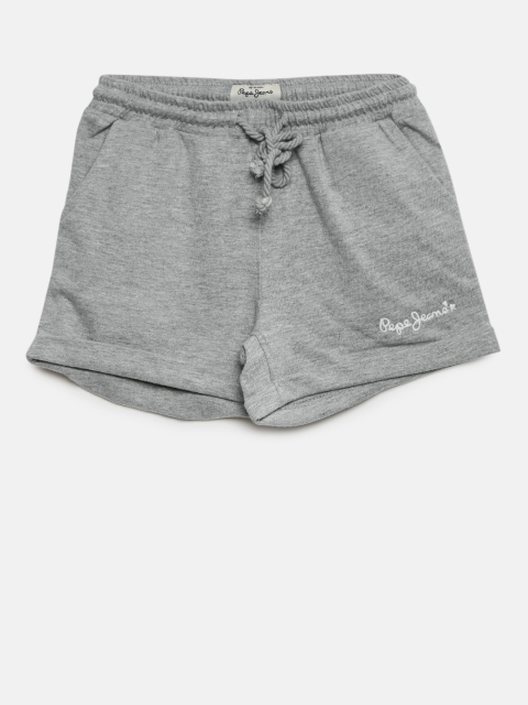 Pepe Jeans Girls Grey Melange Solid Regular Fit Shorts available at myntra for Rs.479