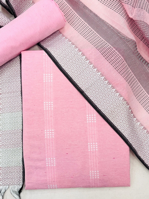 

Kvsfab Pink & Black Unstitched Dress Material