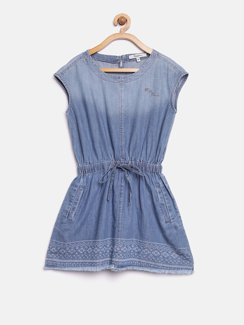 

Pepe Jeans Girls Blue Solid Denim Fit and Flare Dress