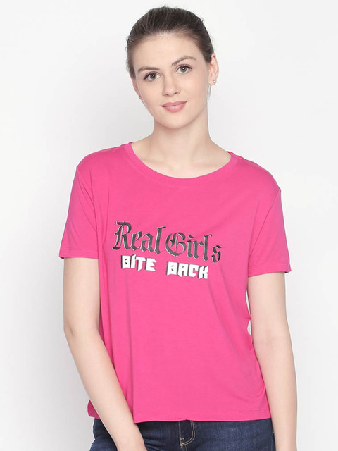 

LOVEGEN Women Pink Typography Printed T-shirt