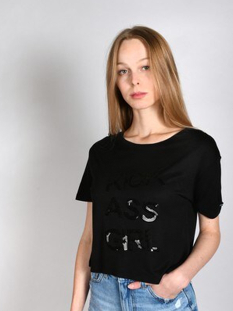 

LOVEGEN Women Black Printed Boxy T-shirt