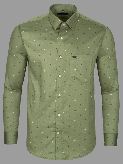

FRENCH CROWN Men Green Standard Regular Fit Printed Casual Shirt