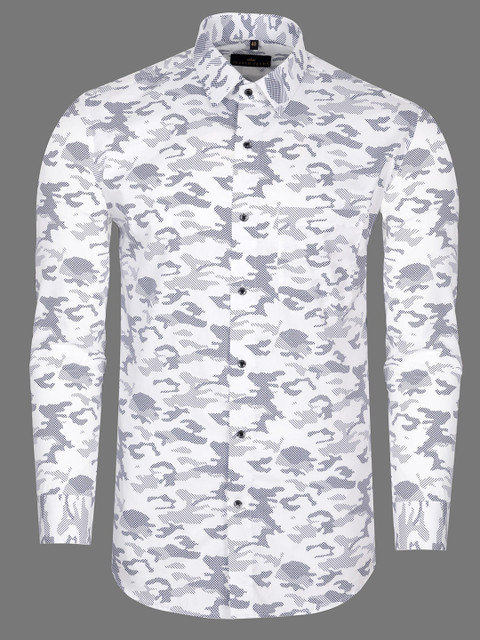 

FRENCH CROWN Men White Standard Printed Formal Shirt