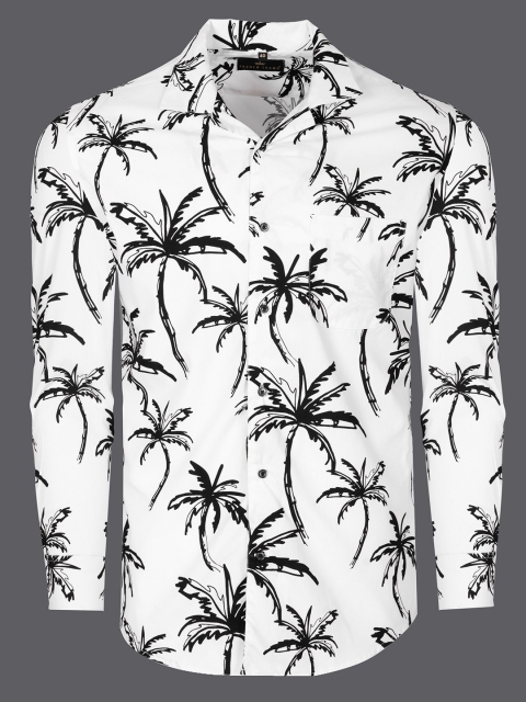 

FRENCH CROWN Men White Standard Regular Fit Printed Casual Shirt