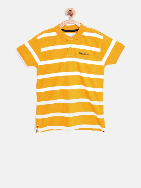 

Pepe Jeans Boys Mustard Yellow & Off-White Striped Polo T-shirt