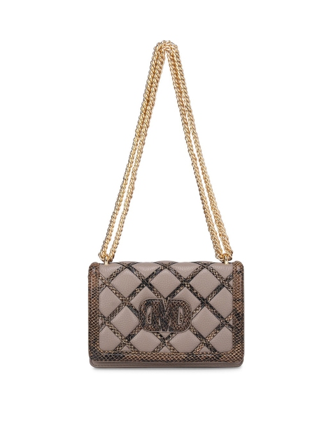 

Da Milano Brown Textured Leather Structured Sling Bag with Quilted