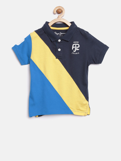 

Pepe Jeans Boys Blue & Yellow Colourblocked Polo Collar T-shirt