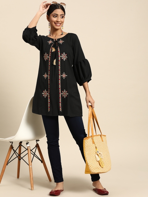 

Sangria Black Embroidered Longline Top