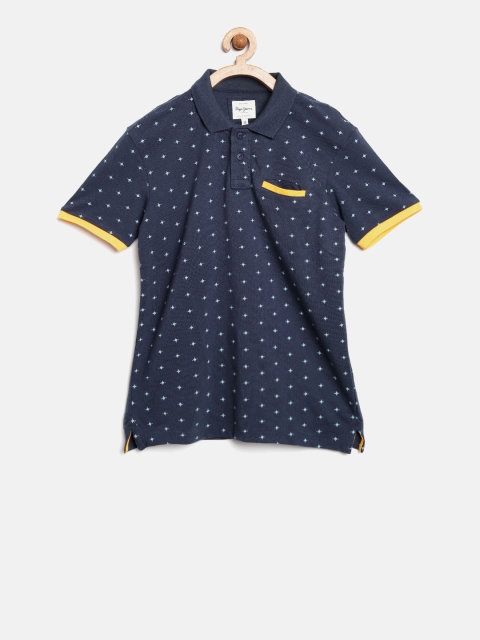 

Pepe Jeans Boys Navy Printed Polo Collar T-shirt, Navy blue